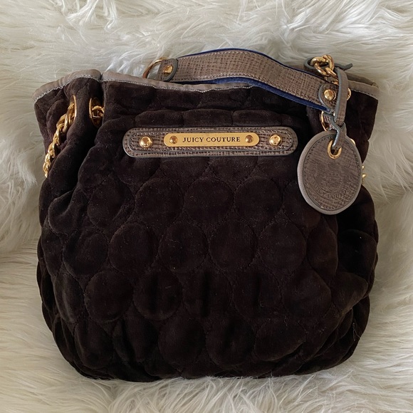 ♥️Preloved♥️ Juicy Couture Black Velour Hobo Tote Bag with Gold Hardware - Picture 1 of 10